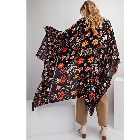 "The Eynat" Black Floral Print Rayon Kimono - Picture 1 of 4